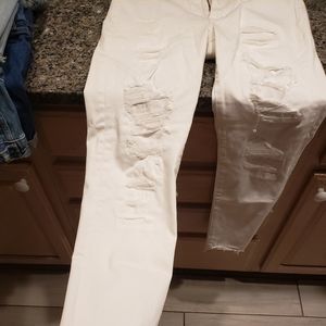 American eagle stretch white distressed jeans
